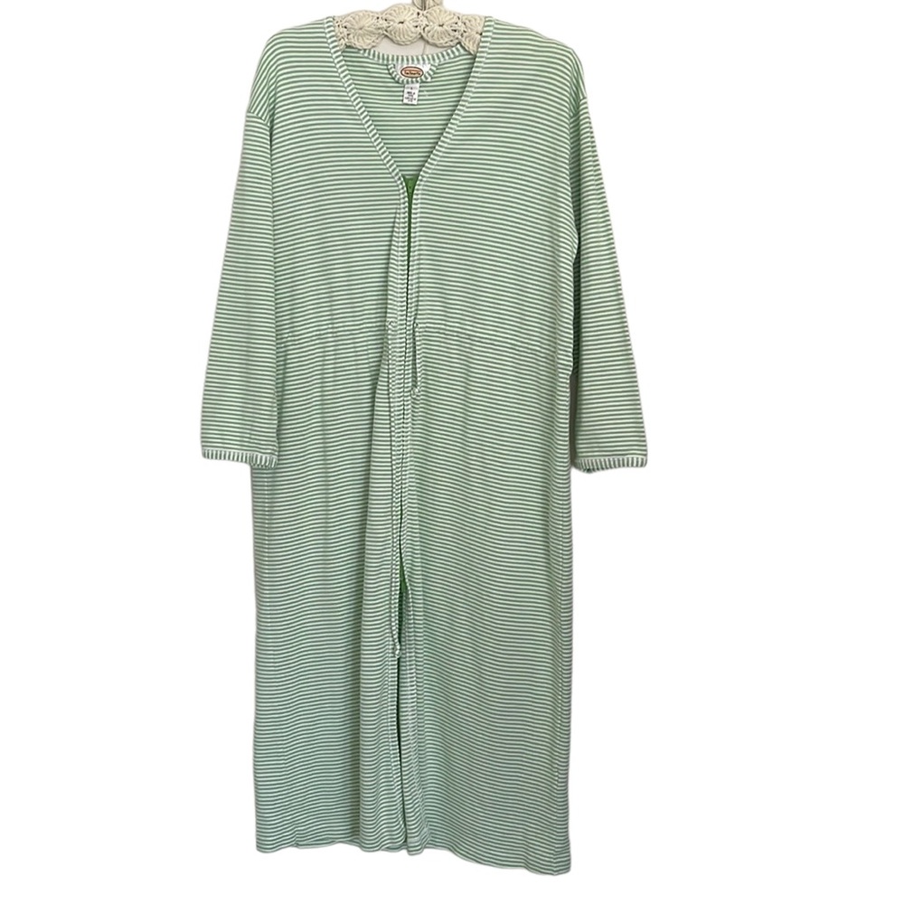 NWOT Talbots Green White Striped All-Cotton Robe Size L